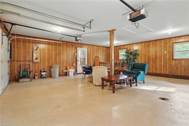 174 Sunny Knoll Ln, Boone, NC 28607 - garage with a garage door opener and wood walls