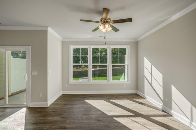 1404 Amberview Ln, Kernersville, NC 27284 - unfurnished room with baseboards, a ceiling fan, wood finished floors, and crown molding