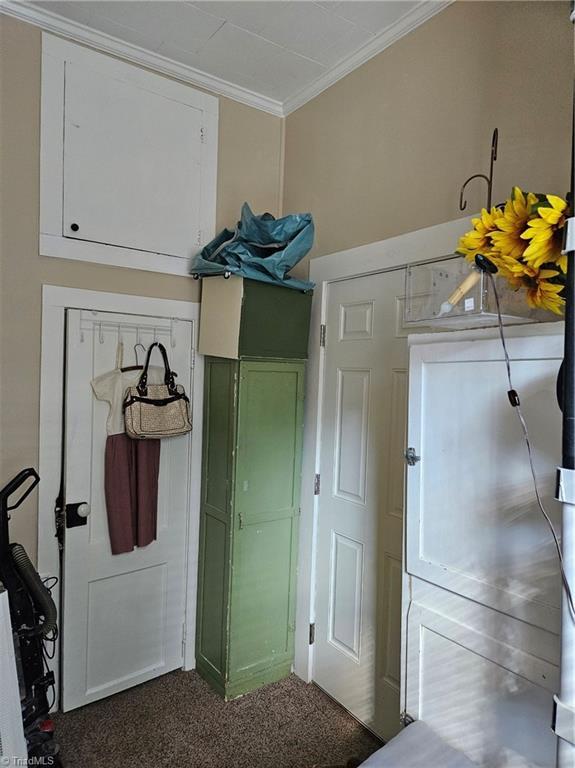 215 9th St, Spencer, NC 28159 - washroom featuring crown molding and carpet flooring