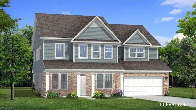 view of front facade with a garage and a front lawn