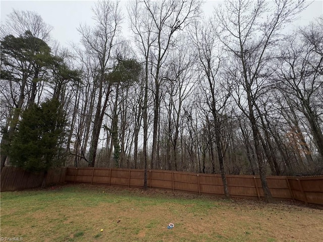 view of yard with a fenced backyard