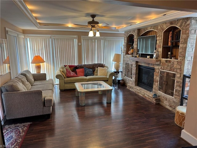 209 Abernathy St NW, Lenoir, NC 28645 - living room with a stone fireplace, plenty of natural light, ceiling fan, and hardwood / wood-style flooring