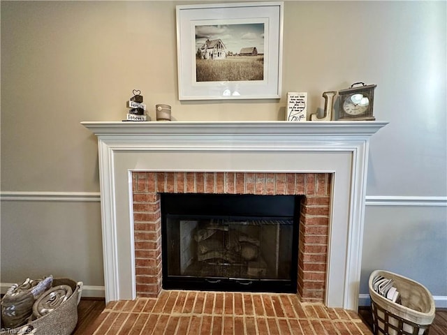 room details with a brick fireplace