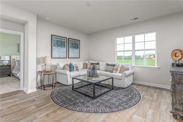 living room with light hardwood / wood-style flooring