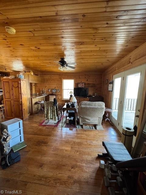 197 Mahogany Ct, Lansing, NC 28643 - bedroom featuring hardwood / wood-style flooring, wood ceiling, and wooden walls