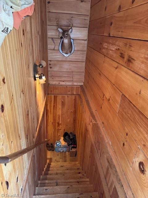 197 Mahogany Ct, Lansing, NC 28643 - stairs featuring wooden walls