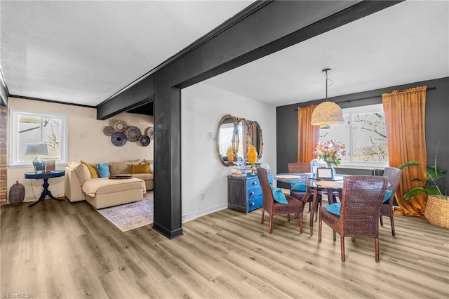 dining area featuring baseboards and light wood finished floors