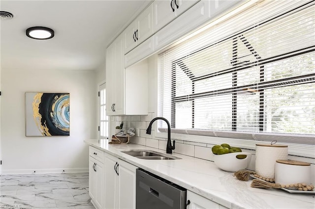 kitchen with white cabinetry, sink, and stainless steel dishwasher