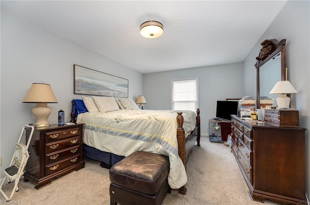 bedroom with light carpet