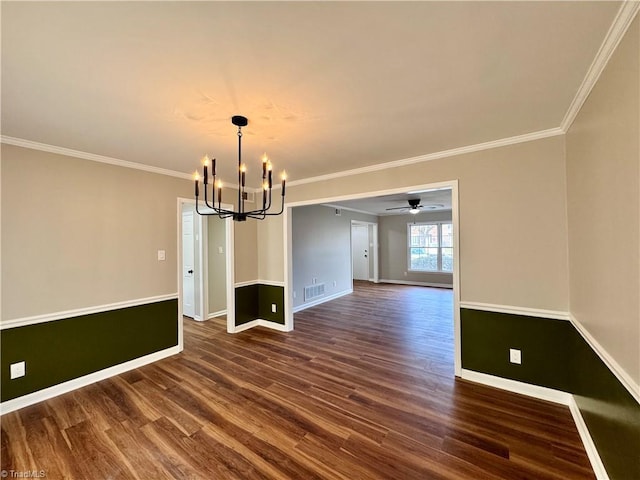 unfurnished dining area with visible vents, baseboards, and dark wood finished floors