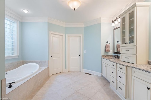 5459 Brookberry Farm Rd, Winston-Salem, NC 27106 - full bath with vanity, a garden tub, ornamental molding, and tile patterned floors