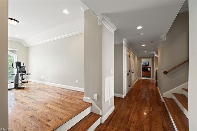 5459 Brookberry Farm Rd, Winston-Salem, NC 27106 - workout area with crown molding, wood finished floors, baseboards, and recessed lighting