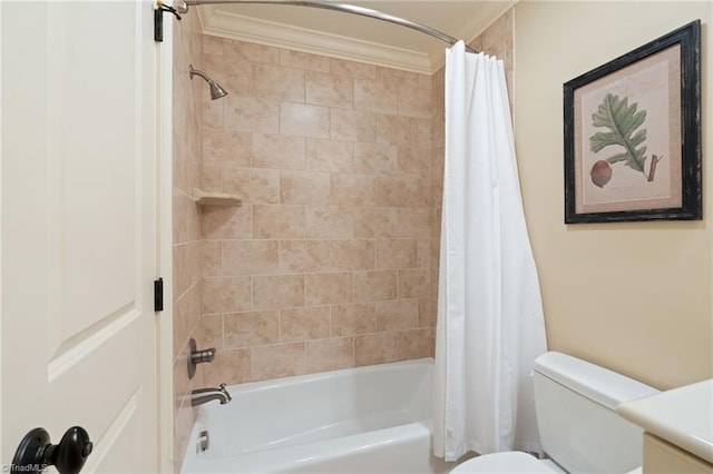 5459 Brookberry Farm Rd, Winston-Salem, NC 27106 - bathroom featuring shower / tub combo, crown molding, and toilet