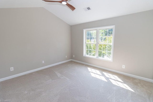 7905 Cress Ct, Oak Ridge, NC 27310 - empty room featuring lofted ceiling, ceiling fan, carpet flooring, and baseboards