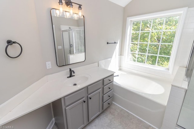 7905 Cress Ct, Oak Ridge, NC 27310 - full bath with vanity, a garden tub, and a shower with shower door