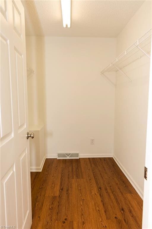 walk in closet featuring dark wood-style floors