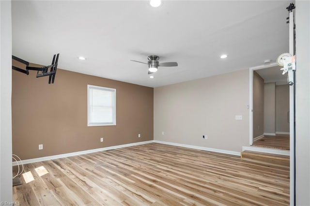 207 Bingham St, Carthage, NC 28327 - spare room featuring recessed lighting, baseboards, a ceiling fan, and light wood-style flooring