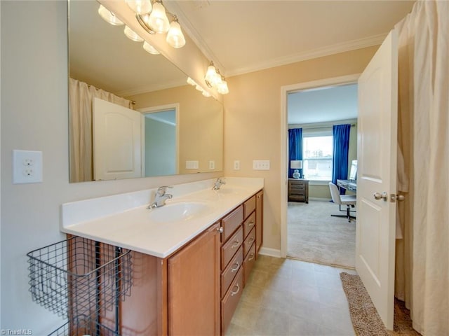 bathroom featuring vanity and ornamental molding