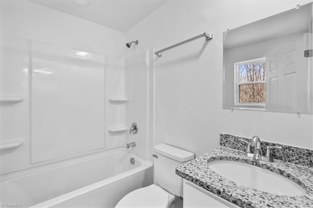 full bathroom featuring vanity, shower / bathtub combination, and toilet