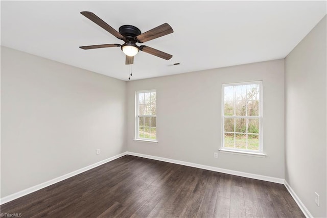 3217 N Ohenry Blvd, Greensboro, NC 27405 - unfurnished room featuring dark wood finished floors, visible vents, a ceiling fan, and baseboards