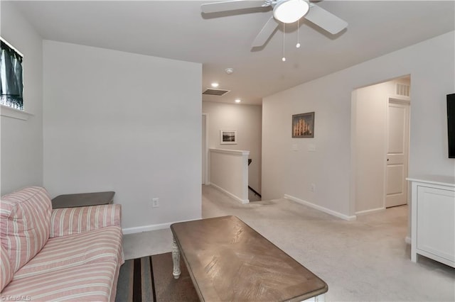 151 Outrigger Ln, Troutman, NC 28166 - living area with light carpet, baseboards, ceiling fan, and recessed lighting