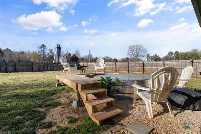 view of yard with a fenced backyard