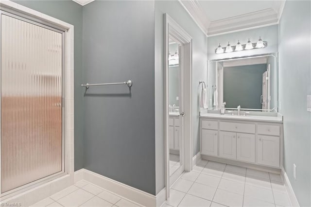 265 Phillip Henderson Rd, Rutherfordton, NC 28139 - full bathroom featuring crown molding, baseboards, tile patterned flooring, vanity, and a shower with shower door