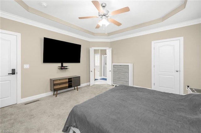 4455 Greystone Place Ct, Winston-Salem, NC 27106 - carpeted bedroom with a raised ceiling, crown molding, and a ceiling fan