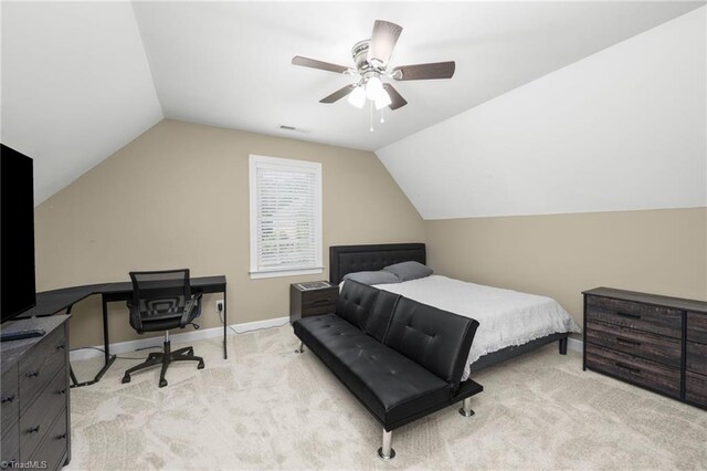 4455 Greystone Place Ct, Winston-Salem, NC 27106 - carpeted bedroom featuring vaulted ceiling, ceiling fan, and a desk