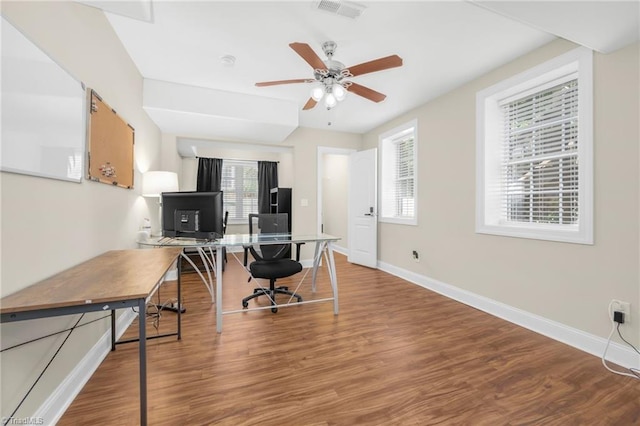 4455 Greystone Place Ct, Winston-Salem, NC 27106 - home office featuring a ceiling fan and wood finished floors