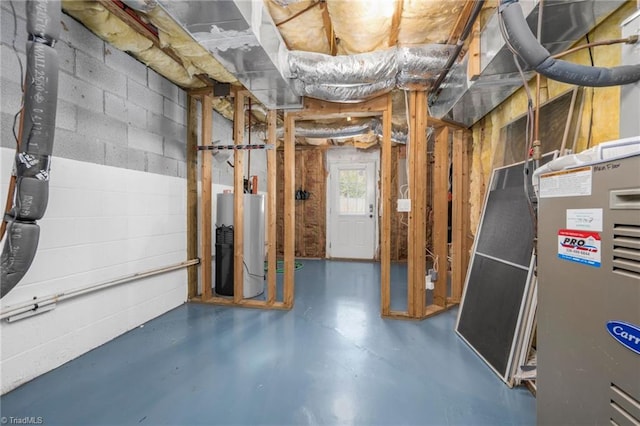 4455 Greystone Place Ct, Winston-Salem, NC 27106 - basement featuring water heater and concrete block wall