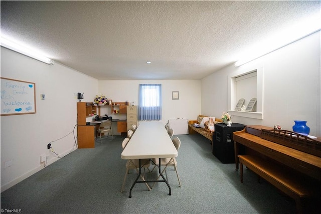 game room with carpet and a textured ceiling