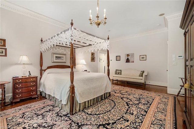4432 Bent Tree Farm Rd, Winston-Salem, NC 27104 - bedroom featuring a chandelier, wood finished floors, and ornamental molding