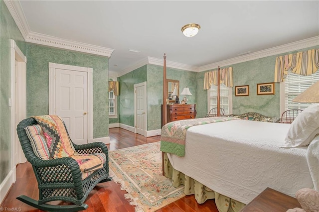 4432 Bent Tree Farm Rd, Winston-Salem, NC 27104 - bedroom featuring crown molding, wallpapered walls, and wood finished floors