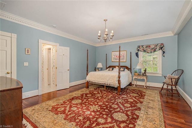 4432 Bent Tree Farm Rd, Winston-Salem, NC 27104 - bedroom with a chandelier, ornamental molding, and wood finished floors