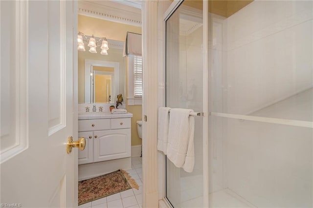 4432 Bent Tree Farm Rd, Winston-Salem, NC 27104 - bathroom with vanity, a stall shower, and tile patterned flooring