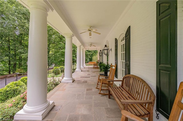4432 Bent Tree Farm Rd, Winston-Salem, NC 27104 - covered porch with a ceiling fan