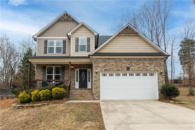 craftsman-style home featuring a garage and covered porch