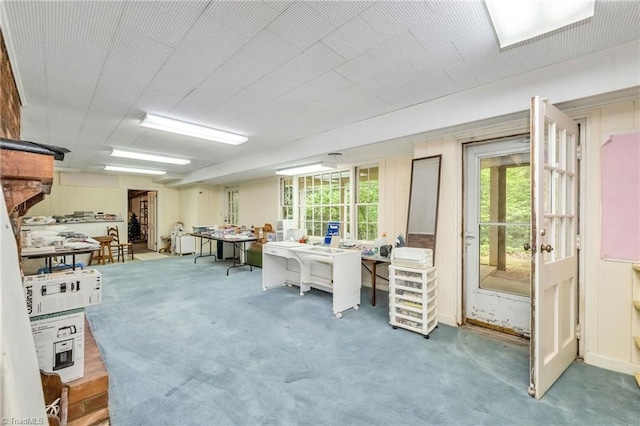 view of carpeted home office