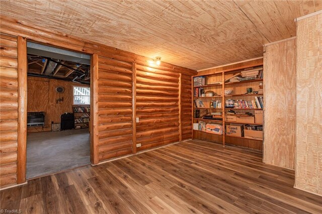 interior space featuring wood ceiling and dark hardwood / wood-style floors