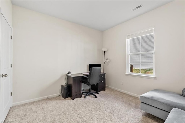 view of carpeted home office