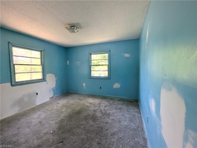 spare room featuring carpet floors and a textured ceiling