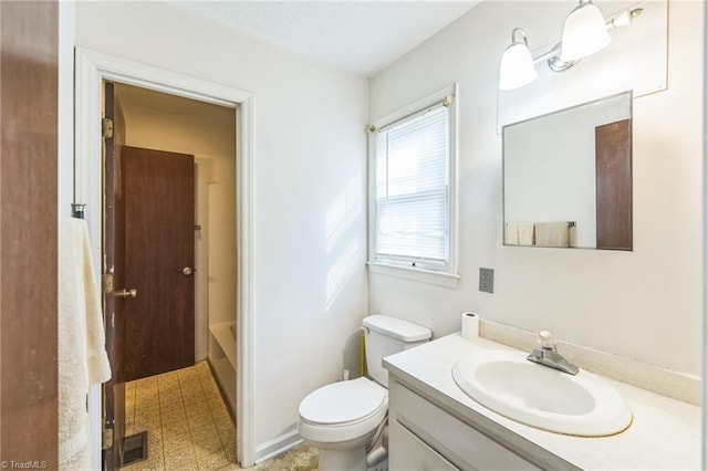 full bathroom with vanity, separate shower and tub, and toilet