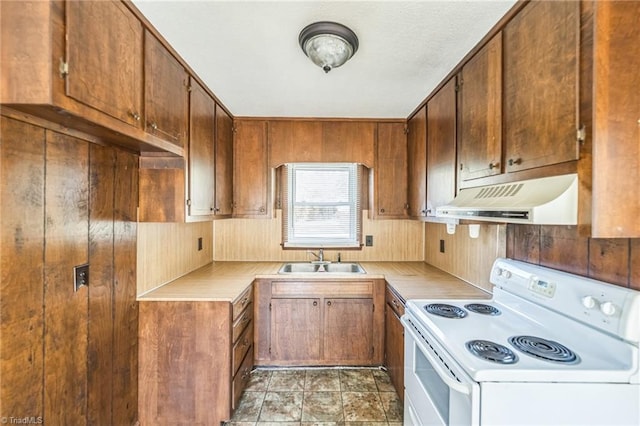 kitchen with sink and white range with electric cooktop