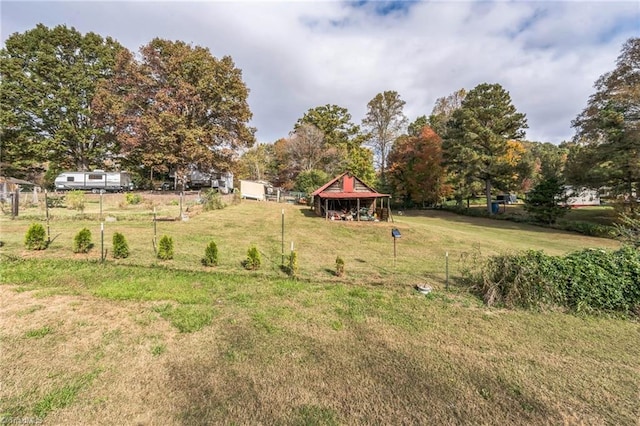 view of yard with a gazebo and a rural view