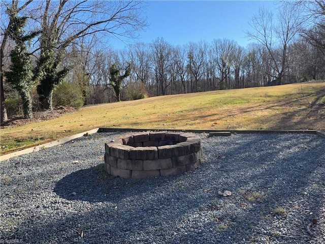 view of yard featuring an outdoor fire pit