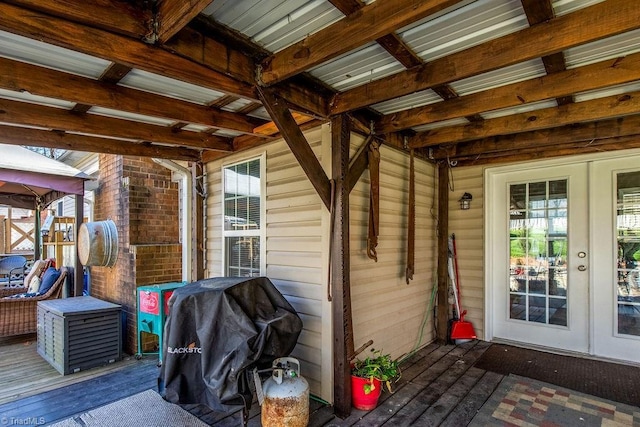 exterior space with french doors and area for grilling