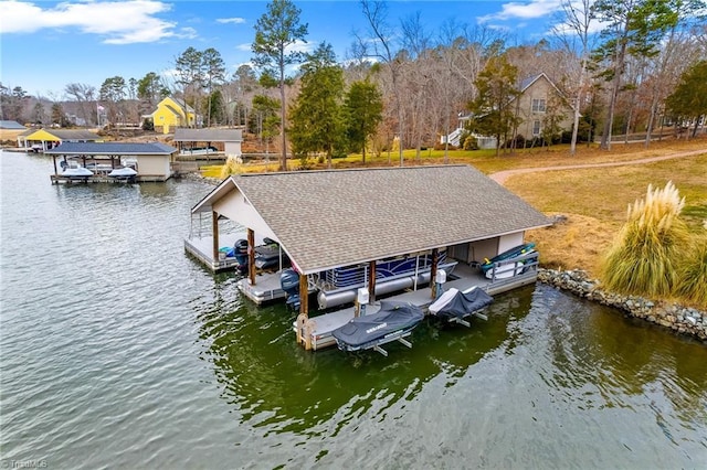 view of dock featuring a water view