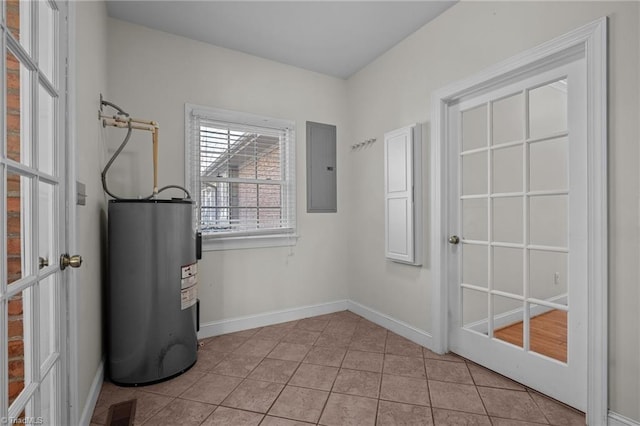 interior space with electric water heater and electric panel