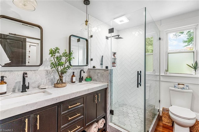 2065 Craig St, Winston-Salem, NC 27103 - full bath featuring double vanity, a shower stall, and tasteful backsplash